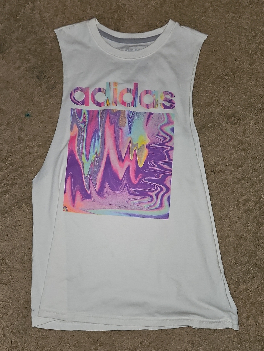 Adidas White Muscle Tank with Colorful Graphic